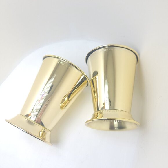 Two Mint Julep Cups Stainless Steel and Gold Tone Elegant Retro High Stability - Picture 10 of 10
